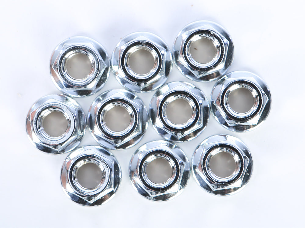 Chrome Gardner-Westcott flange nut, hardware fastener, 10-pack, used for secure fittings and mechanical applications