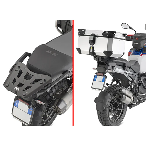 GIVI Monokey top case hardware for BMW, durable motorcycle accessories with mounting brackets and keys.