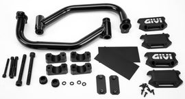Black GIVI engine guards for HON motorcycles, durable protective braces designed to shield engine components effectively.