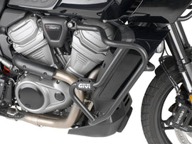 GIVI engine guards HD 270-6140 installed on motorcycle, providing protection and sturdy support for engine area.