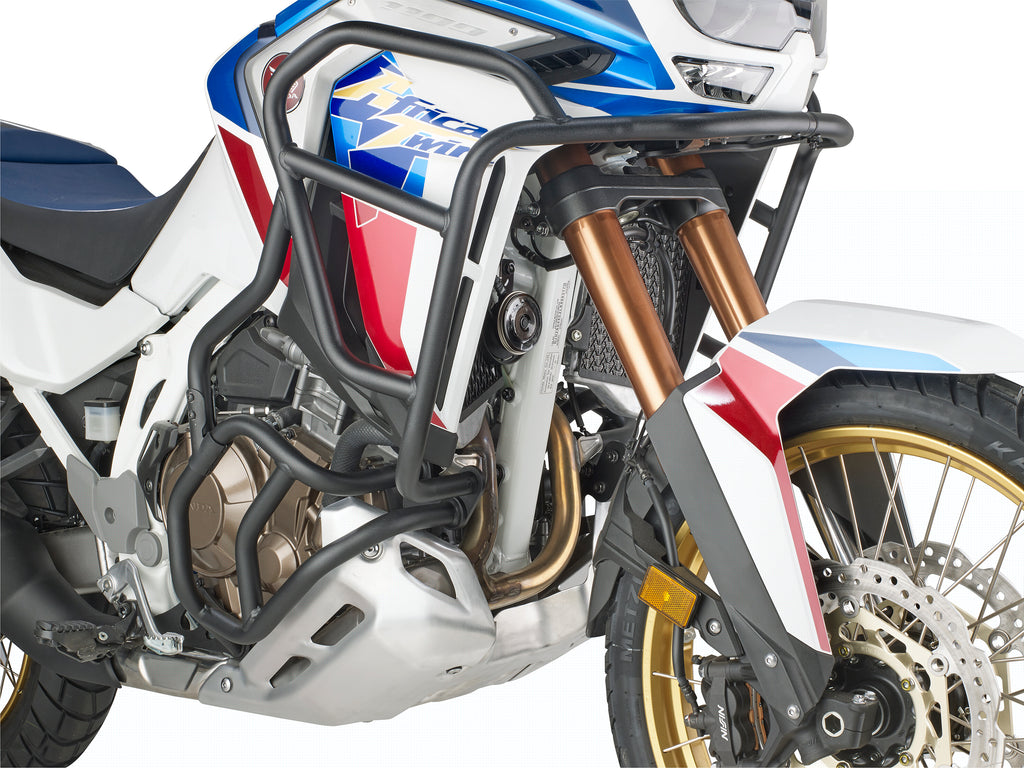 GIVI engine guards upper HON 270-6533, black protective braces for motorcycle engine protection, mounted on bike engine area