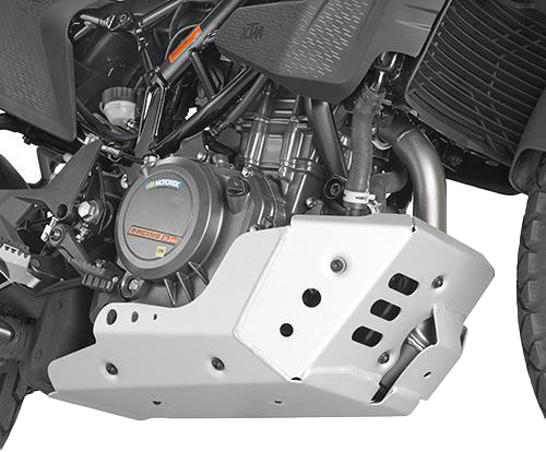 GIVI KTM skid plate guard with protective braces for motorcycle undercarriage, designed for KTM models.