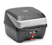 Load image into Gallery viewer, GIVI B32n Top Case in black and silver with hardware and fasteners for 32-liter motorcycle storage.