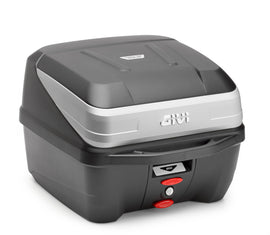 GIVI B32n Top Case in black and silver with hardware and fasteners for 32-liter motorcycle storage.