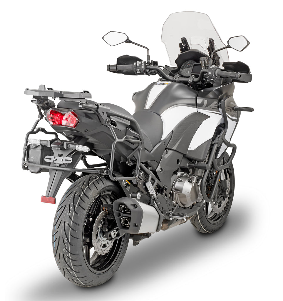 GIVI Rapid Release Sideframes for Kawasaki, showing hardware fasteners and fittings for motorcycle panniers.