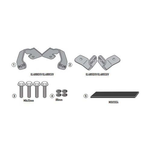 GIVI side case hardware and fasteners for Honda motorcycles, shown installed on the side of a bike.
