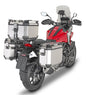 GIVI Outback side case hardware with fasteners and fittings for motorcycle luggage installation.