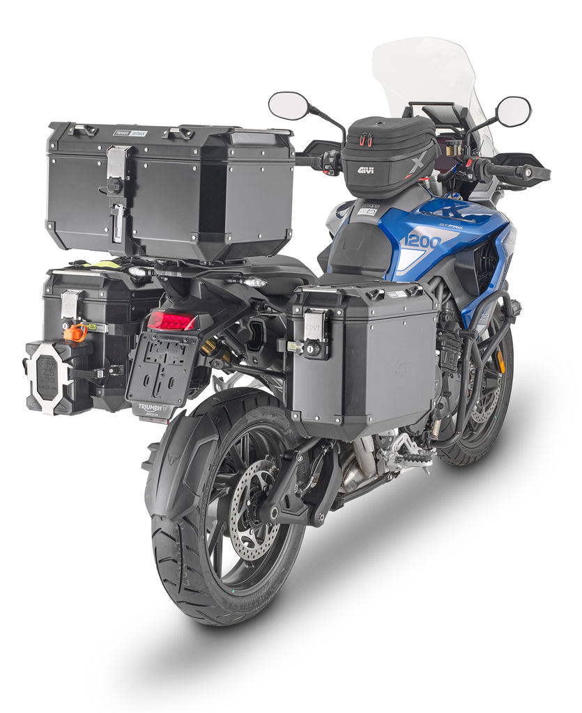 GIVI Outback Tri side case hardware and fasteners for attaching GIVI motorcycle side cases, shown in a close-up view