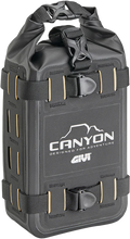 Load image into Gallery viewer, GIVI Canyon Adv Cargo Bag 4L black luggage mounted on motorcycle engine guard, designed for tail storage and adventure riding.