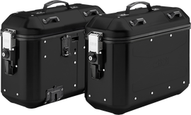 Pair of GIVI Dolomiti Monokey side cases in black, 36L luggage for motorcycle storage, shown from the side.