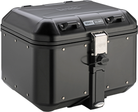 GIVI Dolomiti Monokey top case in black, 46L luggage for motorcycles, mounted on a bike for secure storage.