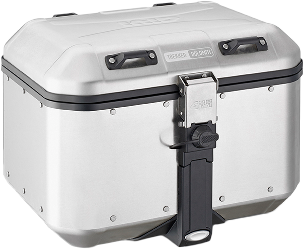 GIVI Dolomiti Monokey top case in silver, 46L luggage for motorcycles, mounted on bike with key lock and mounting hardware