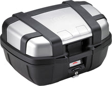 Load image into Gallery viewer, GIVI Trekker Top Case 52L motorcycle luggage with black hard shell, dimensions 23.6x12.4x18.1 inches, mounted on a bike.