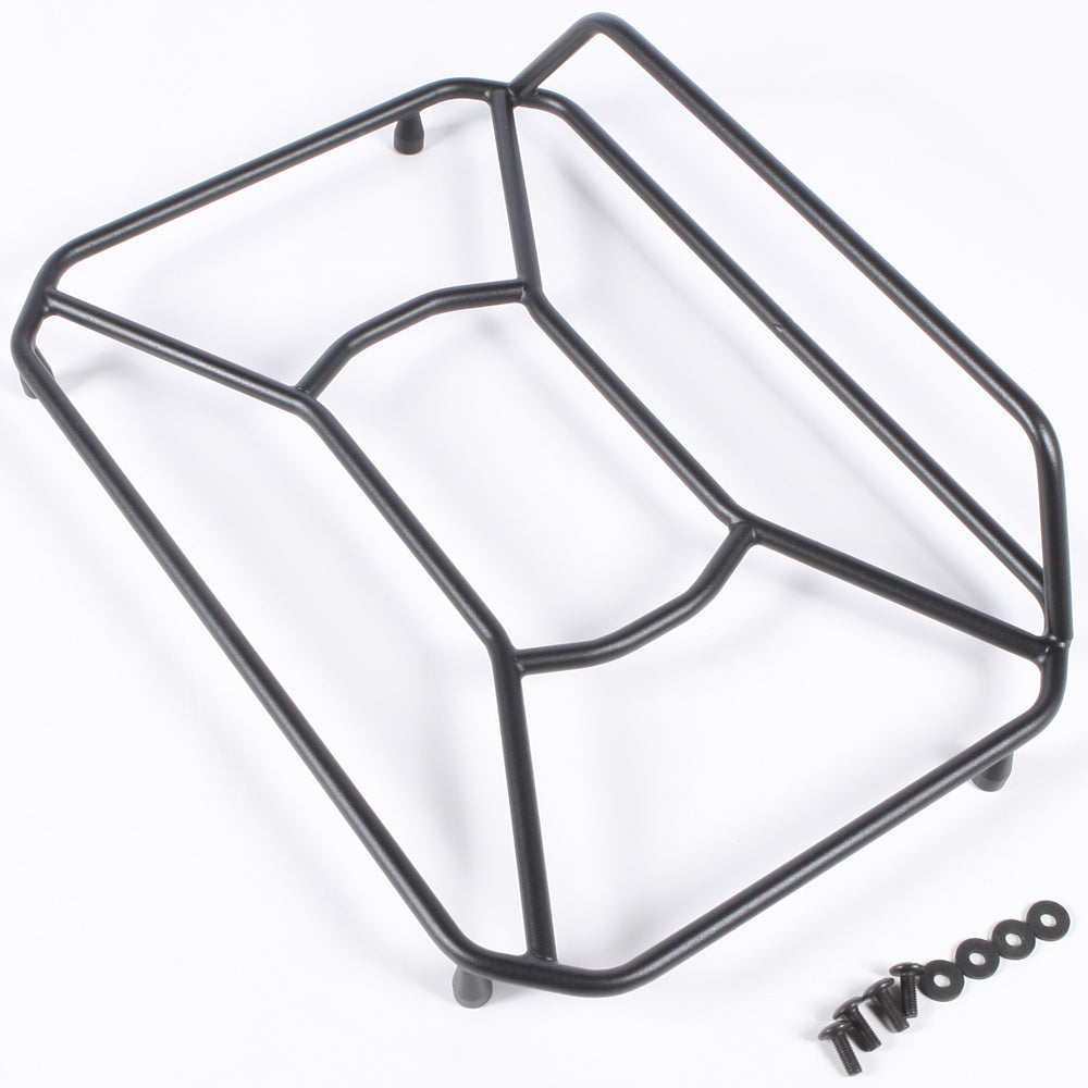 GIVI Trekker Top Case luggage rack for motorcycle, black metal with mounting brackets and hardware for secure attachment.