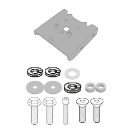 GIVI mounting kit PLO6421MK and PLO6421CAM brackets for motorcycle accessories, shown with mounting hardware and brackets.