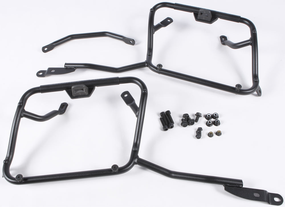 GIVI side case hardware mount brackets for motorcycle luggage, shown in black with mounting components and screws.