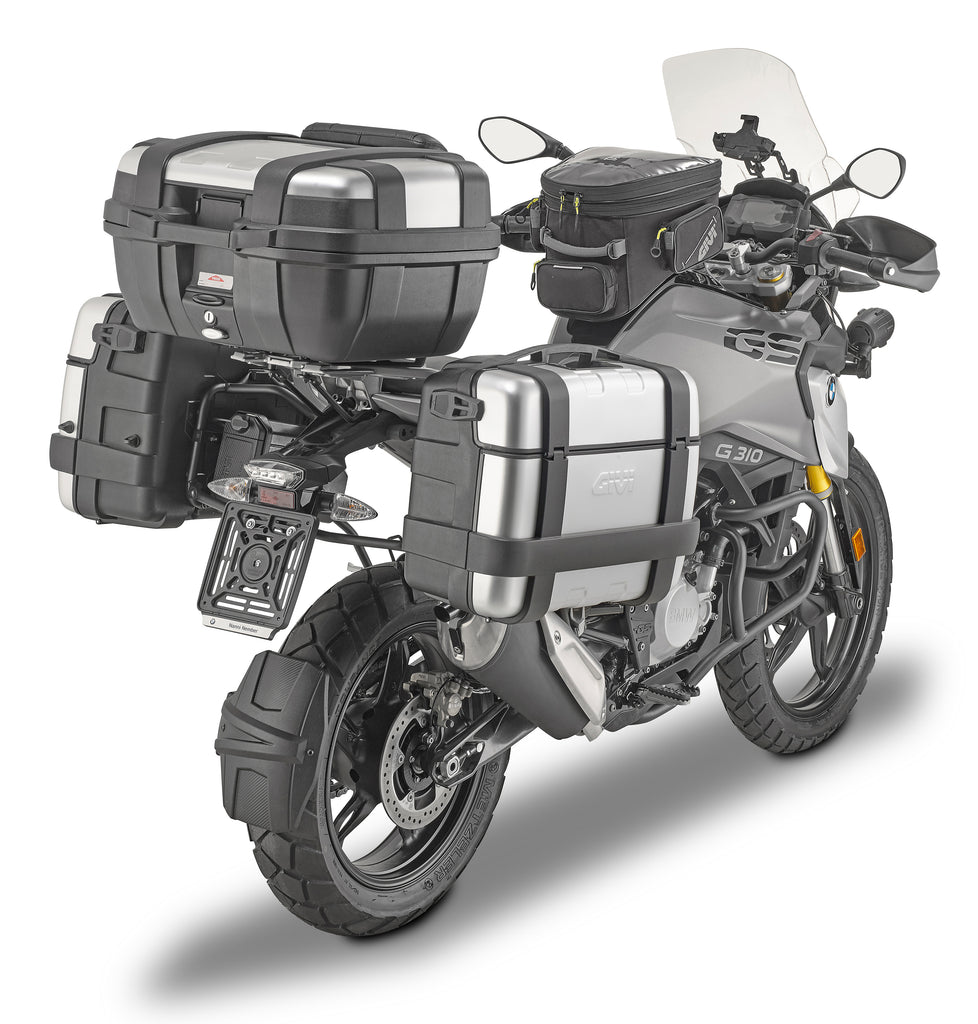 GIVI side case hardware mount brackets for motorcycle side cases, shown in the image with mounting components and hardware.