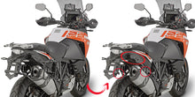 Load image into Gallery viewer, GIVI side case hardware mount brackets for motorcycle, shown in black with metal components for secure attachment.
