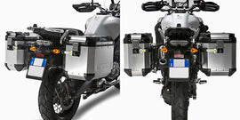 GIVI Outback side case hardware mounts and brackets for motorcycle side cases, black metal construction with mounting points