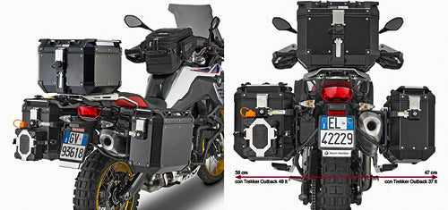GIVI Outback side case hardware mounts and brackets for motorcycle luggage storage, shown in the image.