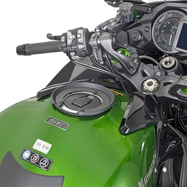GIVI Tanklock Mount for Kawasaki motorcycles, durable bracket for secure tank bag attachment, black metal construction.