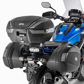 GIVI top case hardware and mounting brackets for secure attachment on motorcycles, made of durable metal.