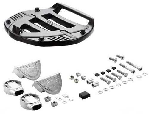 GIVI mounting plate model 270-6201 for top case brackets, shown mounted on motorcycle with mounting hardware visible.