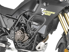 Black GIVI engine guards for Yamaha motorcycle, featuring durable protection and sleek design, model 270-6131.