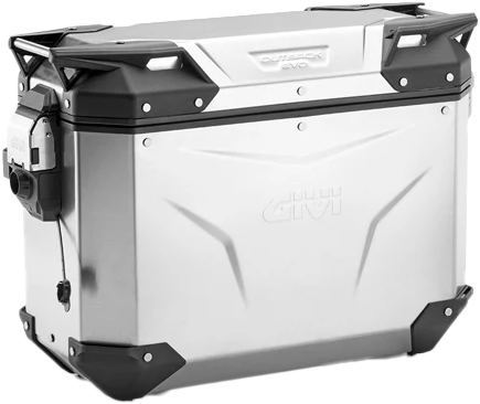 GIVI Outback Evo Smart Case 37L in silver, designed for right side motorcycle storage, featuring durable outdoor protection.