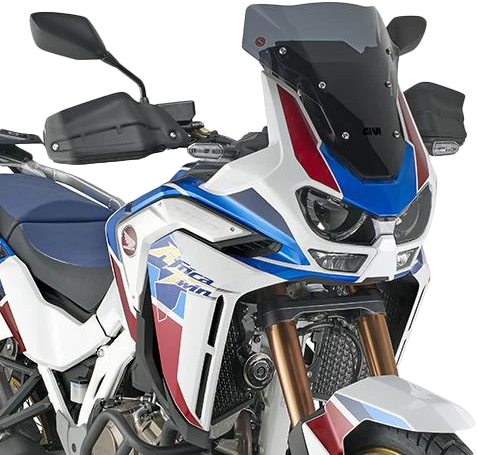 GIVI sports low smoke windshield for HON motorcycle, clear windscreen designed for aerodynamic protection and style.