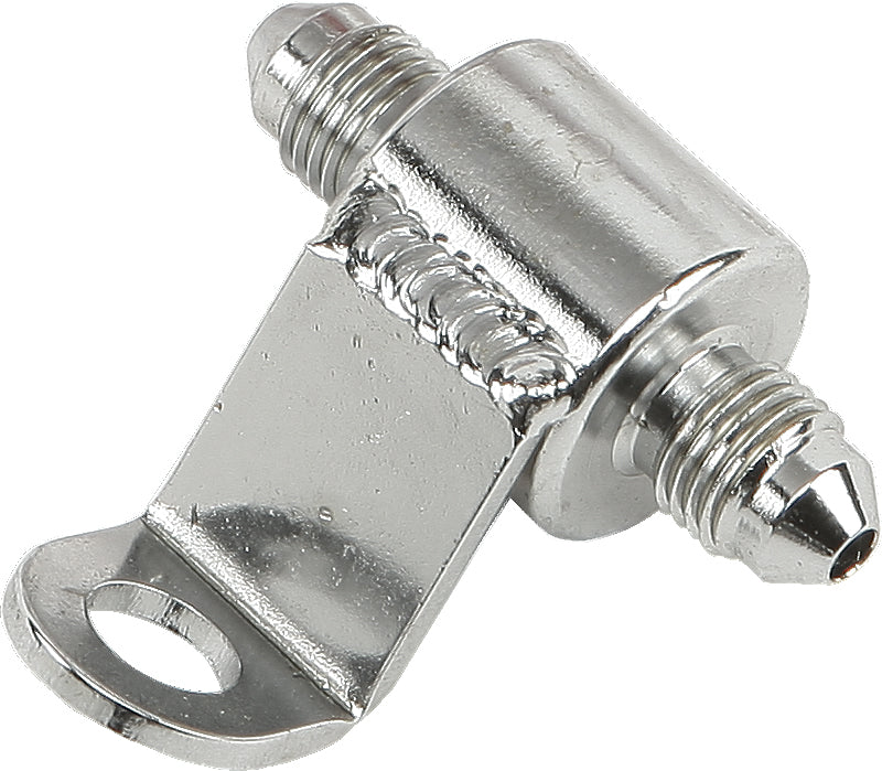 Goodridge chrome rear brake light tee with bracket, compatible with motorcycle braking systems, showing the chrome finish and mounting bracket.