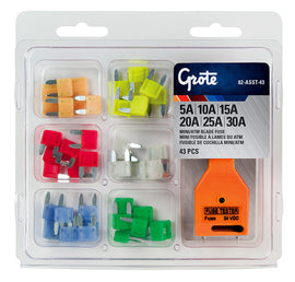 Grote ATM fuse assembly pack with 42 fuses, electrical component for circuit protection, shown in a clear image.