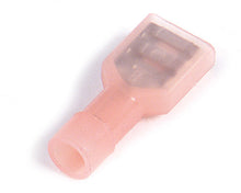 Load image into Gallery viewer, Grote Female Electrical Terminal 22-18 gauge, 50-pack, shown in close-up with metal connector and insulated plastic cover