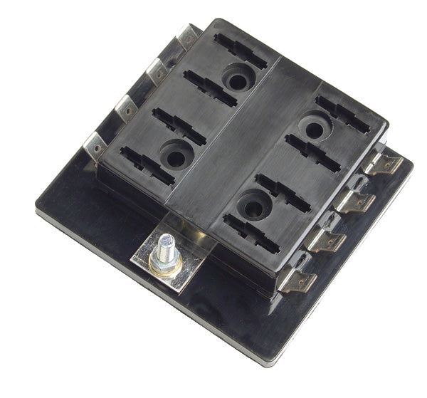 Grote Fuse Panel with 8 slots, electrical component for circuit protection, shown with open fuse slots and wiring.