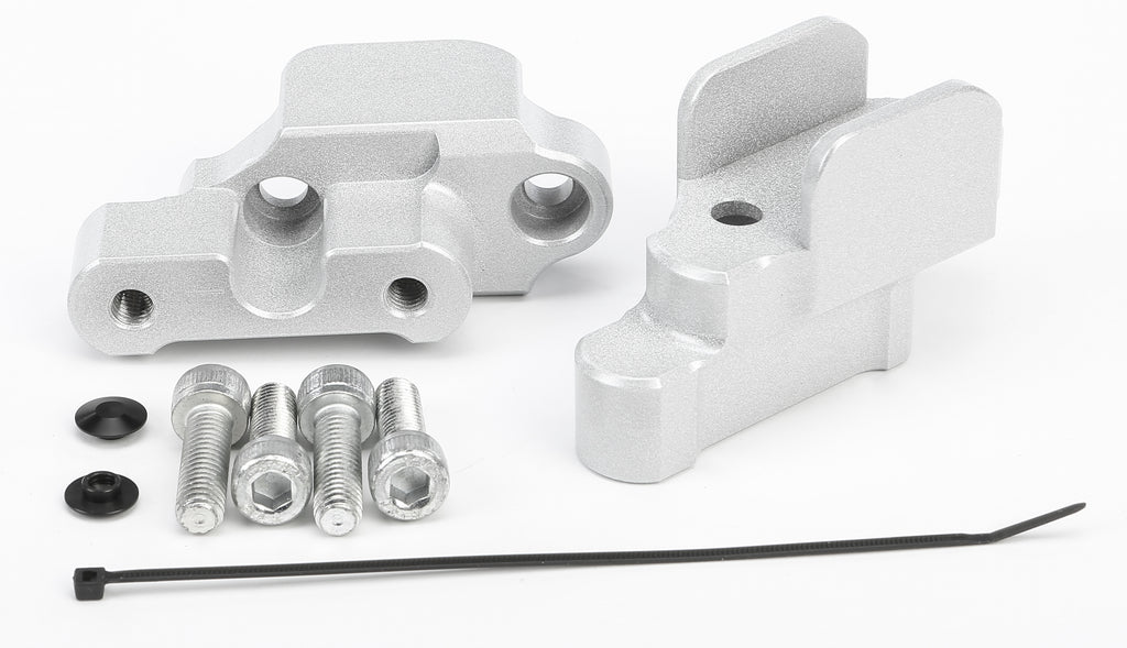 Silver HeliBars handlebar risers for BMW motorcycles, designed to improve riding comfort and stability.