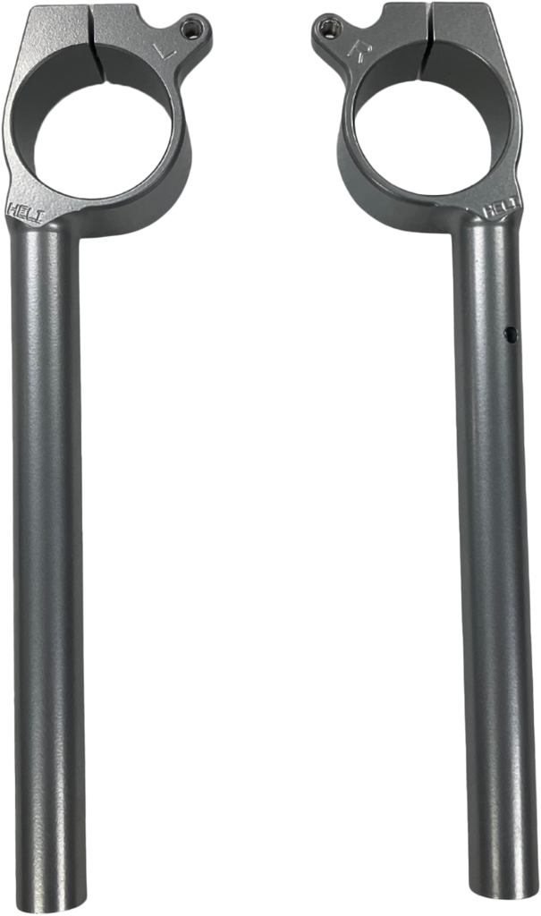 Silver HeliBars replacement handlebars for Yamaha motorcycles, showcasing durable metal construction and ergonomic design.