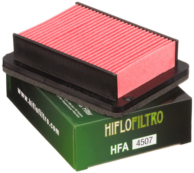 Hiflofiltro Air Filter 551-4507 for motorcycles, black rectangular filter with pleated paper elements