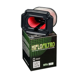 Hiflofiltro Air Filter 551-4707 for motorcycles, close-up of the black rectangular filter element with brand markings