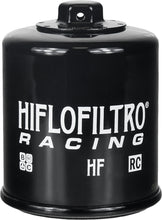Load image into Gallery viewer, Hiflofiltro oil filter 550-0138R for motorcycle engines, showing the black cylindrical filter element with Hiflofiltro branding