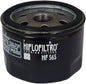 Hiflofiltro Oil Filter 550-0565 for motorcycle, showing the cylindrical filter with branding and specifications.