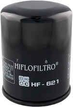 Load image into Gallery viewer, Hiflofiltro Oil Filter 550-0621, a replacement oil filter for motorcycles, showing the filter with branding and packaging.