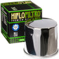Hiflofiltro chrome oil filter 550-0138C, motorcycle oil filter with durable chrome finish and precise fit for optimal engine protection.