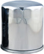 Hiflofiltro Chrome Oil Filter 550-0303C for motorcycle engine, showcasing the shiny, durable metal design.