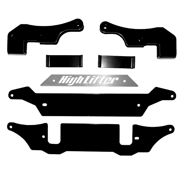 High Lifter Products lift bracket kit for Polaris vehicles, showing sturdy mounts and brackets for enhanced lifting performance.