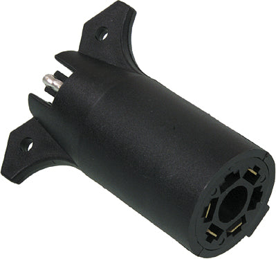 Hopkins 7-Way R.V. Blade to 4-Way Flat electrical trailer connector, showing the blade and flat plug on a white background.