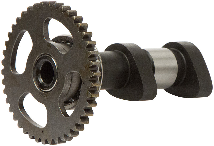 Hot Cams Racing Cam Stage 1 engine part for motorcycles, showing the camshaft with detailed metal components.