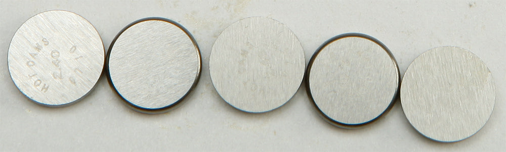 Hot Cams engine valve shims, 10.00x2.40mm, set of five, designed for motorcycle engine maintenance and valve adjustments.