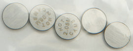 Hot Cams engine valve shims, 7.48x2.05mm, set of 5, for motorcycle engines, with metallic finish and precise dimensions.