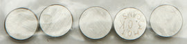 Hot Cams engine valve shims, 7.48x3.00mm, set of 5, designed for precise valve adjustments in motorcycle engines.