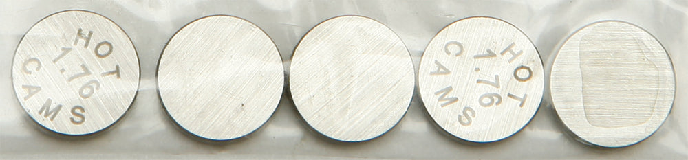 Hot Cams valve shims for engine, 8.90x1.76mm, 5-pack, metal components shown in the image